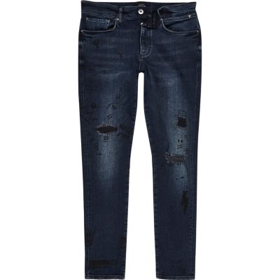 Dark blue wash doodle skinny fit Sid jeans